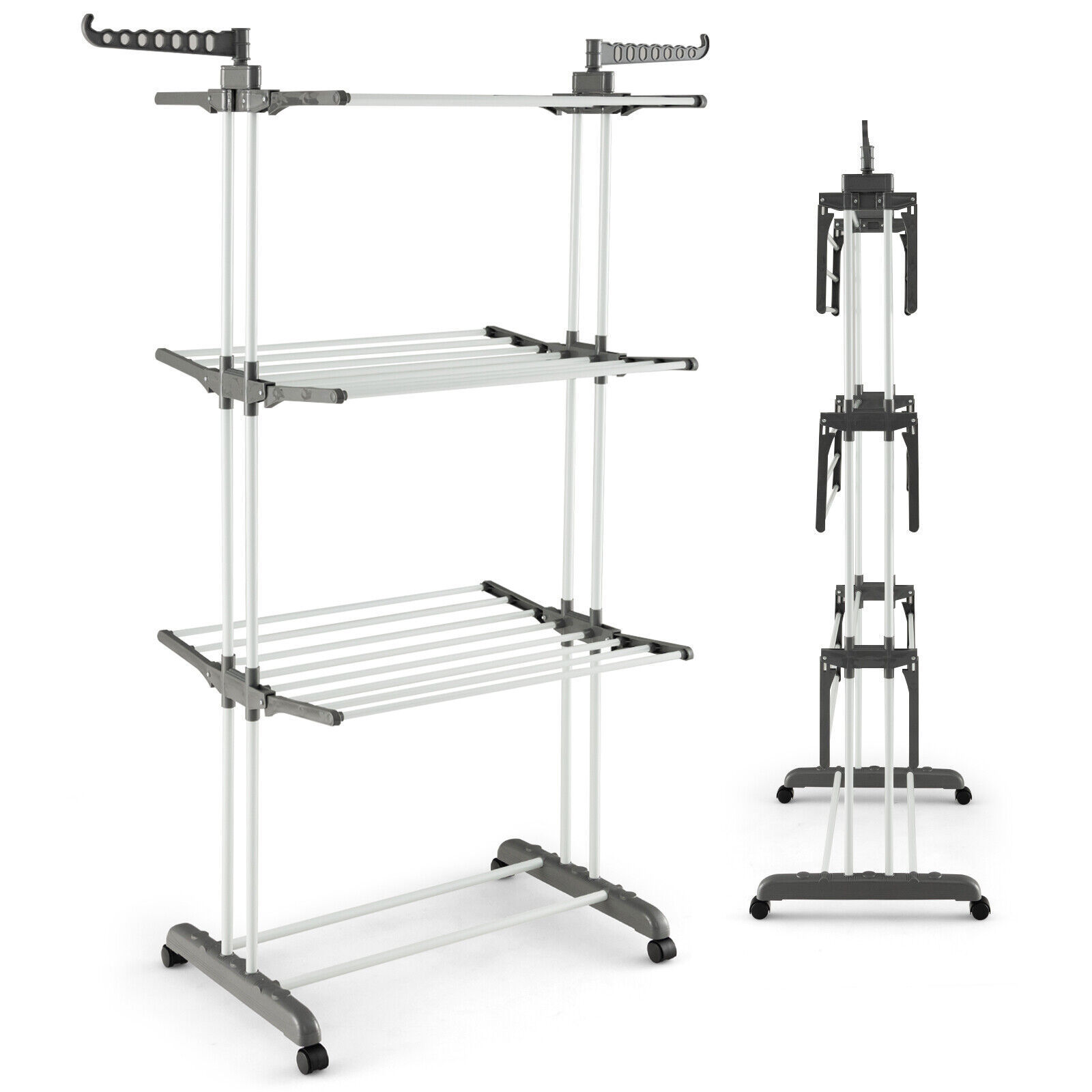 Folding 3-tier Clothes Drying Rack Collapsible Shelves & Rotatable Laundry Hanger Dryer For Home