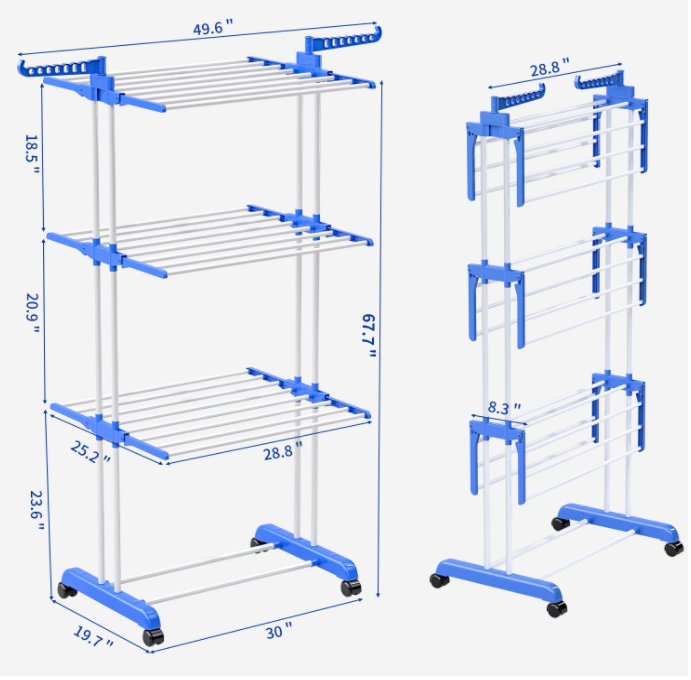 Large Clothes Drying Rack, 4-Tier Clothes Drying Rack Multi Purpose Clothes Rack