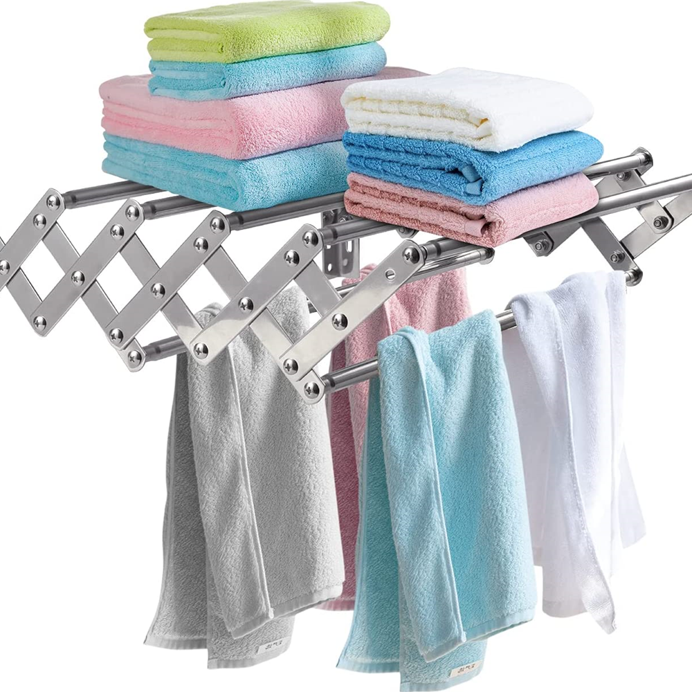 Wall Mount Retractable Clothesline Drying Rack for Clothes Hanging Stainless Steel Accordion for Laundry Room