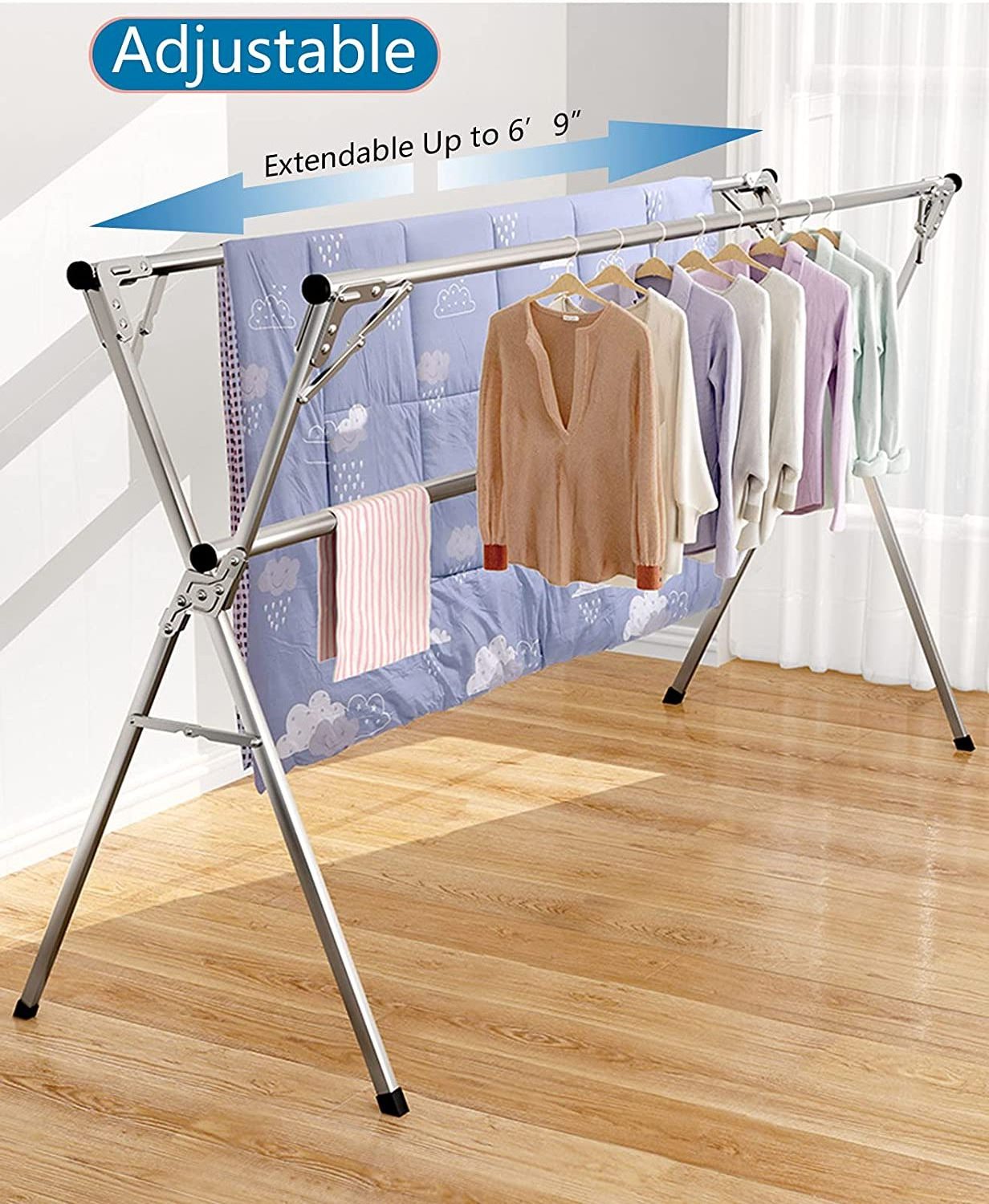 2022 stainless steel pipe single pole clothes dry rack hanger stand balcony portable hanging clothing racks