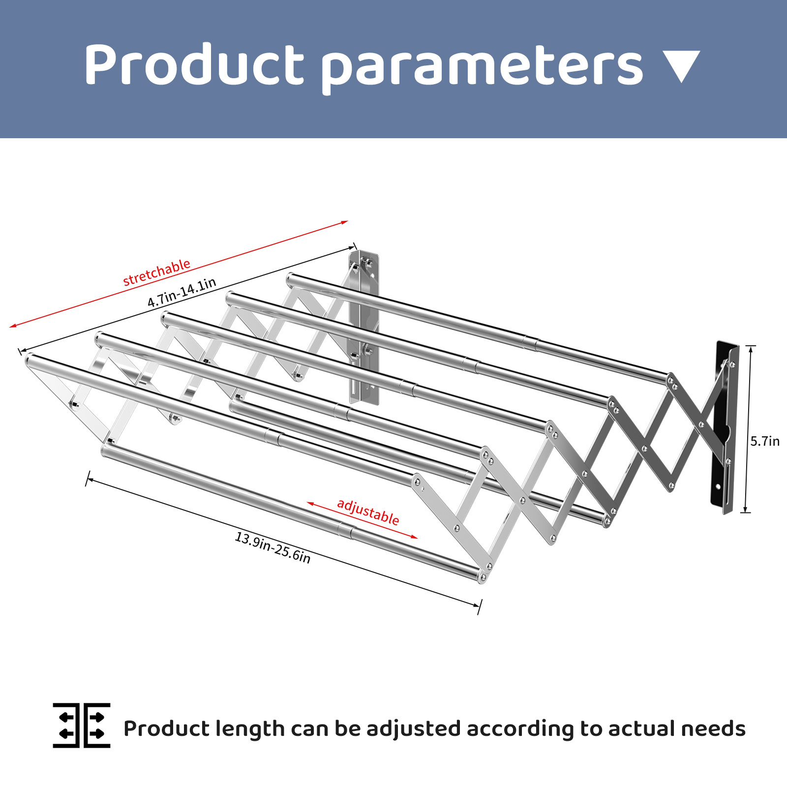 Bathroom accordion retractable stainless steel clothes drying rack wall mount towel racks space-saving