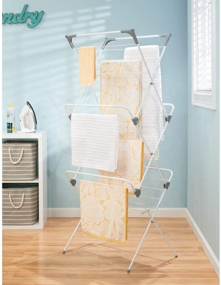 3 Tier Tall metal folding clothes drying collapsible laundry rack stand cloth hanger airer for indoor