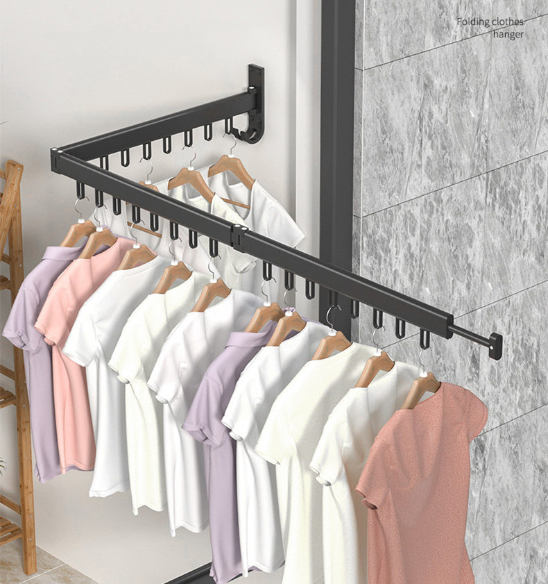 Reinforced Collapsible Wall Mounted Drying Rack Clothing for Laundry Room with O Shape Hooks