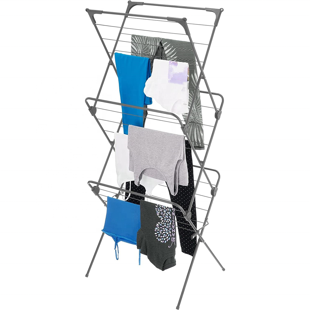 3 Tier Tall metal folding clothes drying collapsible laundry rack stand cloth hanger airer for indoor