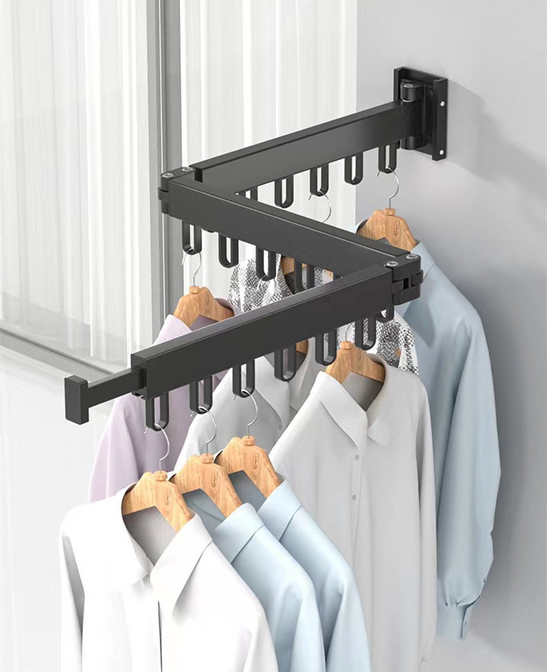 Reinforced Collapsible Wall Mounted Drying Rack Clothing for Laundry Room with O Shape Hooks