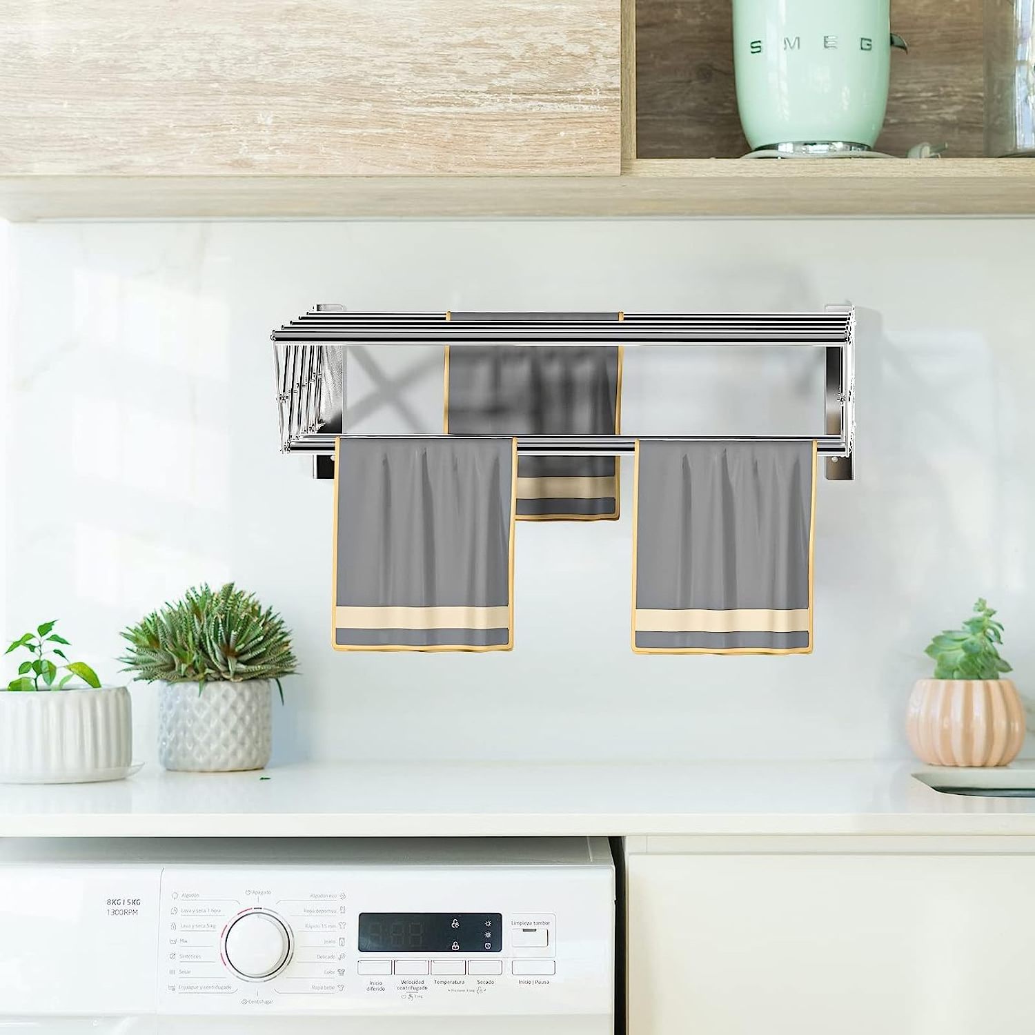 Wall Mount Retractable Clothesline Drying Rack for Clothes Hanging Stainless Steel Accordion for Laundry Room