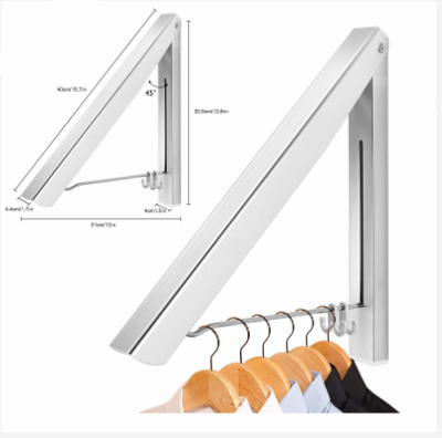 Folding Clothes Hanger Wall Mounted Retractable Laundry Room Organizer Drying Rack Hanging