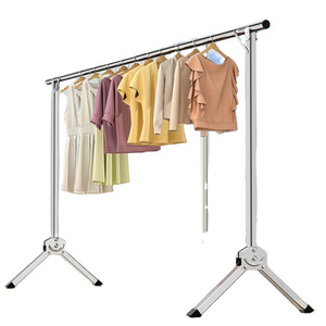 2022 stainless steel pipe single pole clothes dry rack hanger stand balcony portable hanging clothing racks