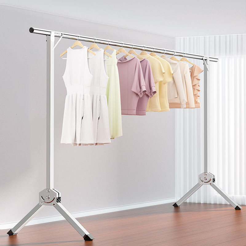 2022 stainless steel pipe single pole clothes dry rack hanger stand balcony portable hanging clothing racks