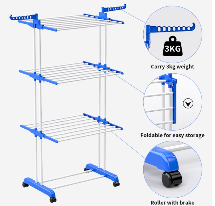 Large Clothes Drying Rack, 4-Tier Clothes Drying Rack Multi Purpose Clothes Rack