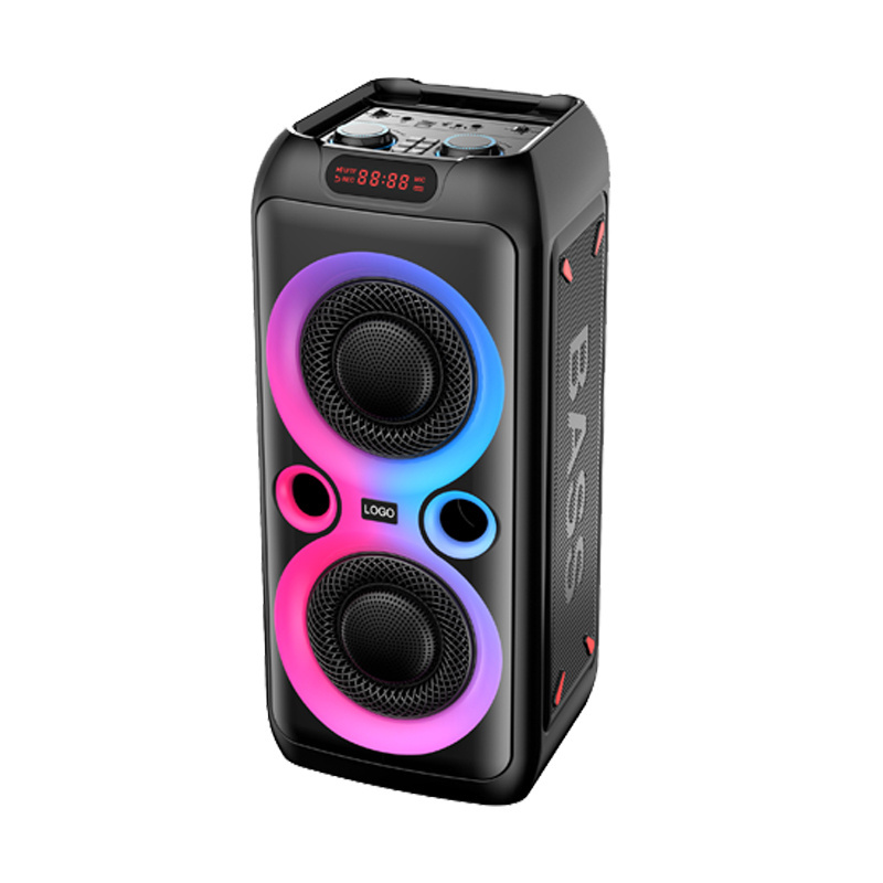 Partybox Portable Outdoor Speaker Karoke Speaker Plastic Active Loud Speaker Music Player Audio System Party Double 8 Inch Black