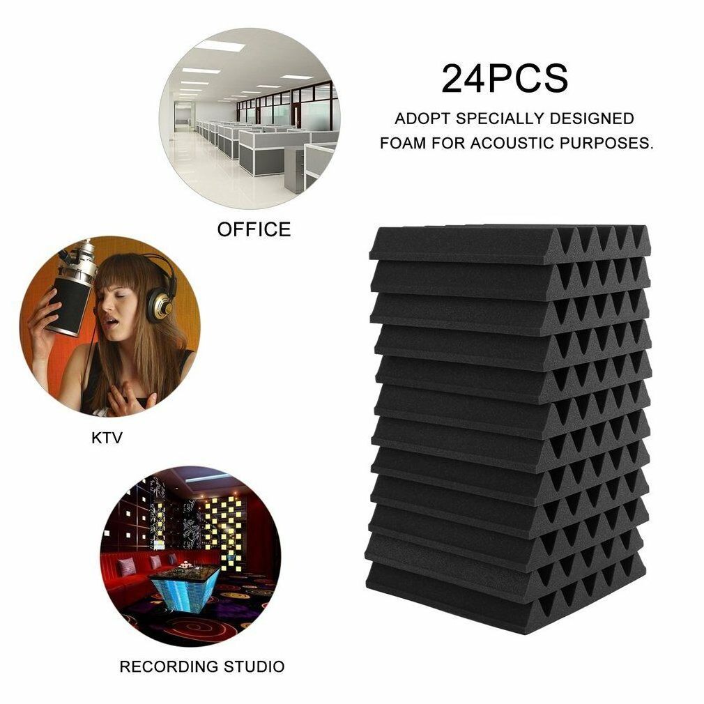 24pcs Pyramid Acoustic Foam Sound Proof Absorption Insulation Treatment Panel Soundproofing Sponge Pad Wall Panels