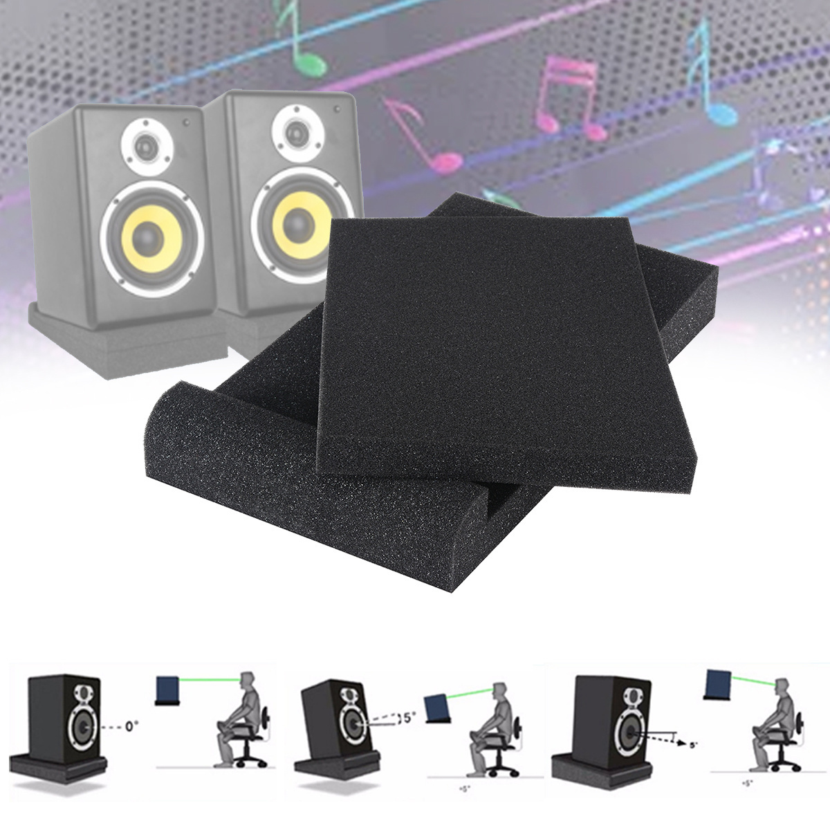 2 Sets High Density Acoustic Monitor Isolation Speaker Foam Pads for 5 Inch Speakers Studio Monitor