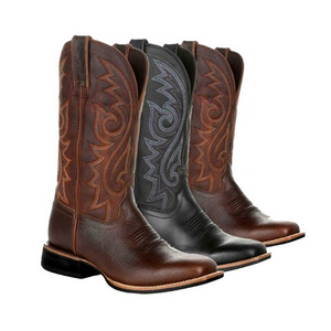 dropshipping 2023 Personality Leather Lined Boots Men' s  big Size Western Cowboy Boots Embroidered Men' s riding Boot