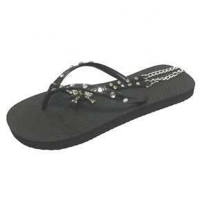 OEM summer outdoor rhinestone indoor unisex slippers PVC flip flops elastic band skull cross bone EVA foot bed crystal sandals