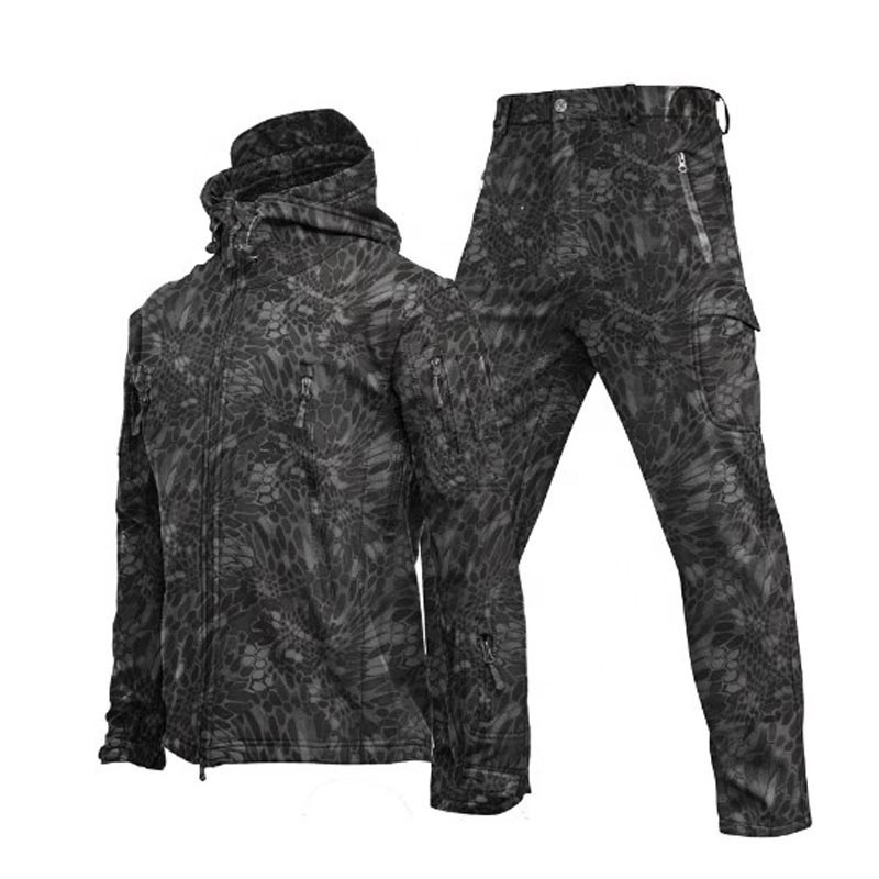 Shark Skin hiking camping Camouflage Plush Thick Suit Autumn Winter plus size outdoor riding wear Warm hoody jacket pants sets