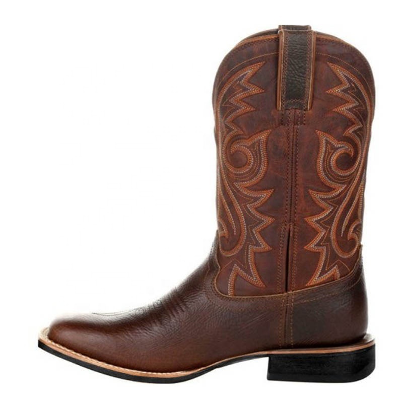 dropshipping 2023 Personality Leather Lined Boots Men' s  big Size Western Cowboy Boots Embroidered Men' s riding Boot