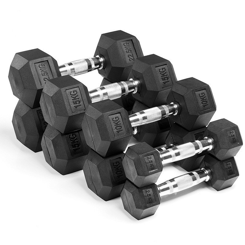 Factory direct sale Hexagon rubber coated dumbbell kg lbs weight lifting  Push-up stand  hex rubber dumbbell hex dumbbell