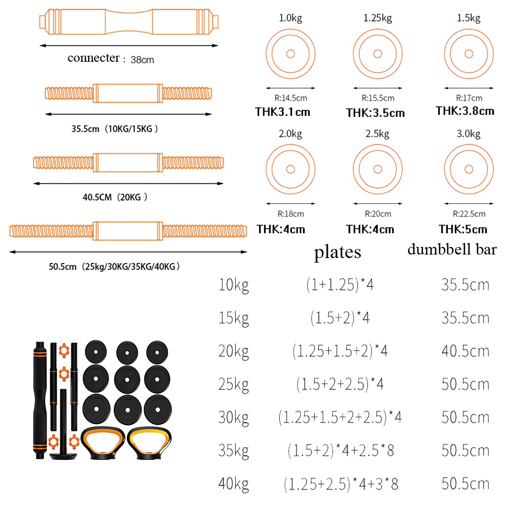 FED 6in1cement plastic adjustable dumbbell kettlebell barbell set, weight adjustable dumbbells ,home gym adjustable dumbbell set