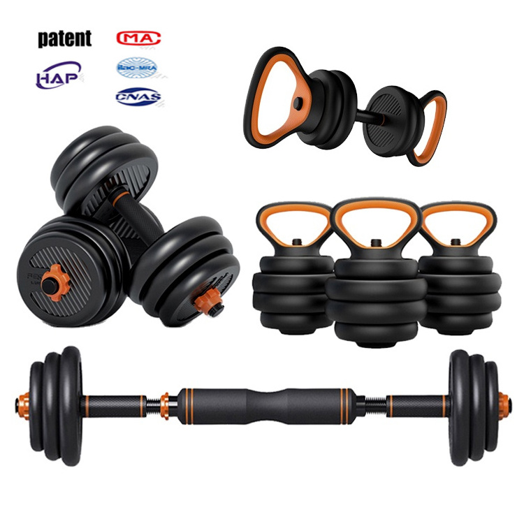 FED 6in1cement plastic adjustable dumbbell kettlebell barbell set, weight adjustable dumbbells ,home gym adjustable dumbbell set