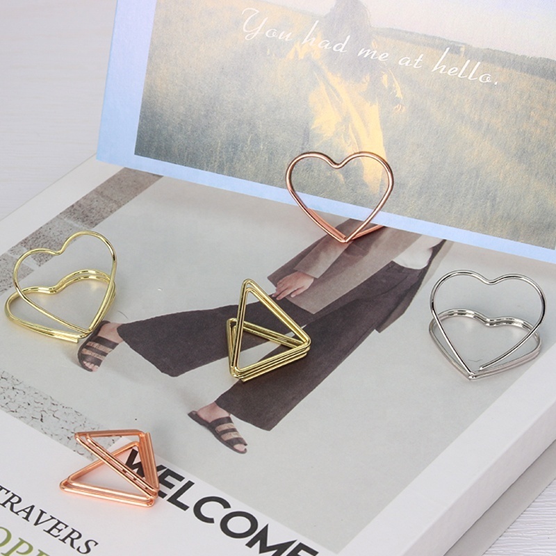 Custom design Centerpiece wedding Anniversary Party Mini metal wire Heart  Triangle shaped place card Table number holders