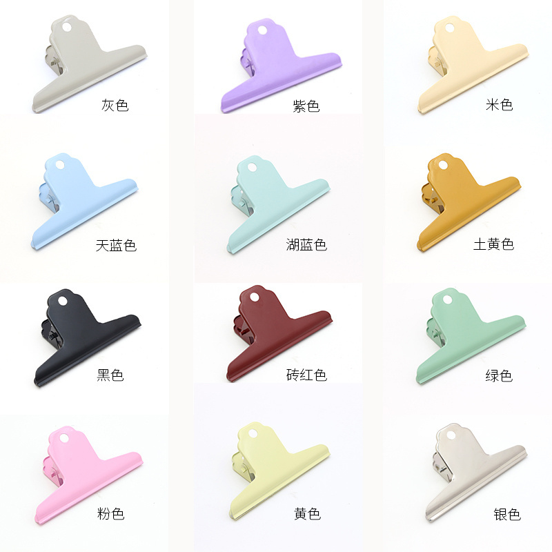 Colorful Painted Logo Custom Stainless Steel Food Bag Seal Clip Big Metal File Binder Clips Money Bill Clamps Bulldog Clip