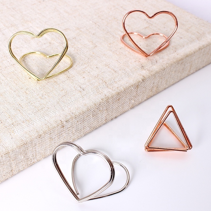 Custom design Centerpiece wedding Anniversary Party Mini metal wire Heart  Triangle shaped place card Table number holders