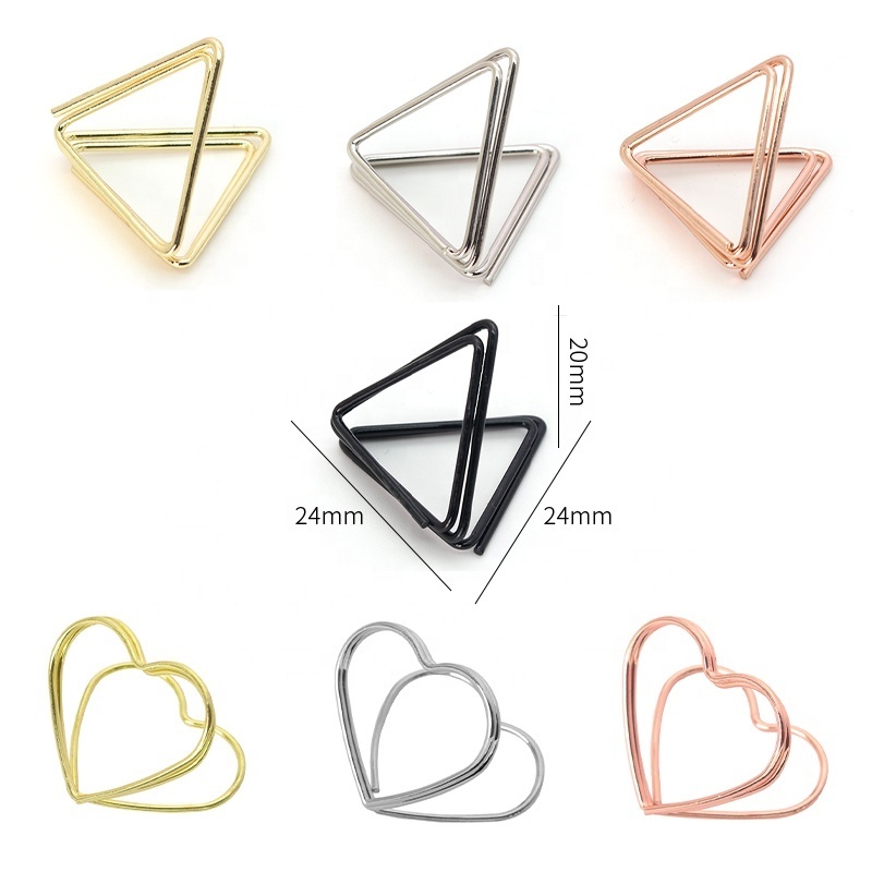 Custom design Centerpiece wedding Anniversary Party Mini metal wire Heart  Triangle shaped place card Table number holders