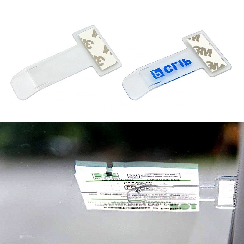 Printing Logo custom Promotion Transparent Plastic Vehicle Car Windshield Parking Ticket Holder Clip With Adhesive Tape