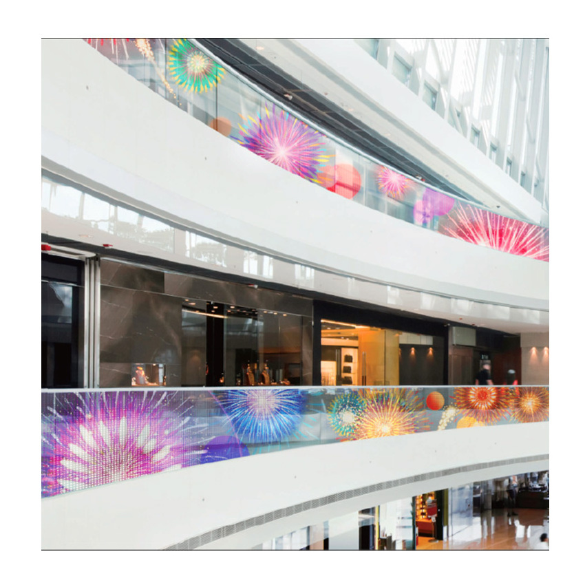 HD holographic mesh screen soft flexible glass adhesive transparent led film window advertising screen