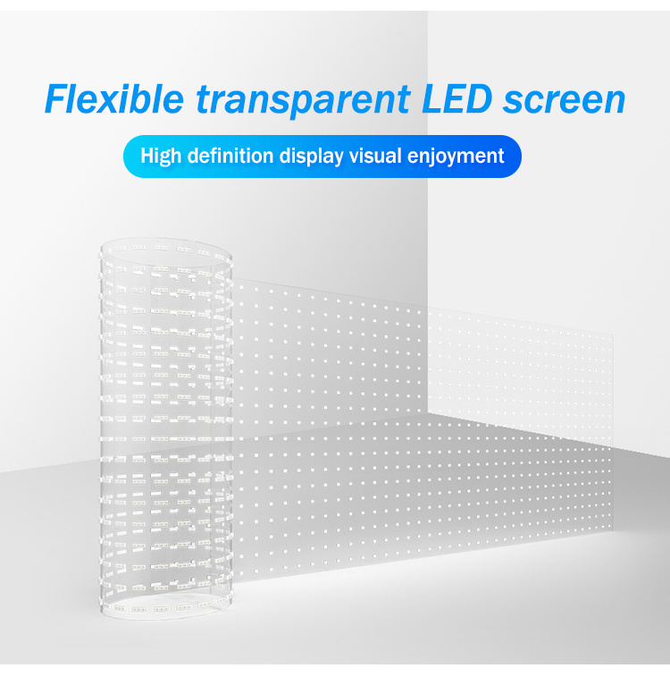 HD holographic mesh screen soft flexible glass adhesive transparent led film window advertising screen