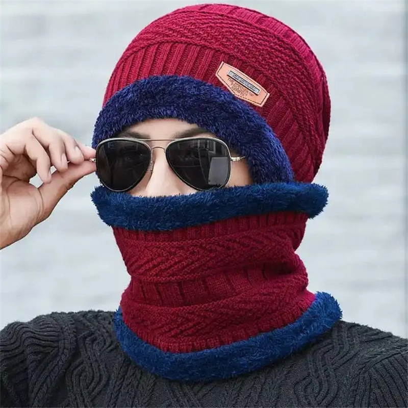 Winter Warm Velvet Hat Scarf Gloves Set For Men Women Outdoor Riding Hat Beanies Neck Protection Scarf Cap