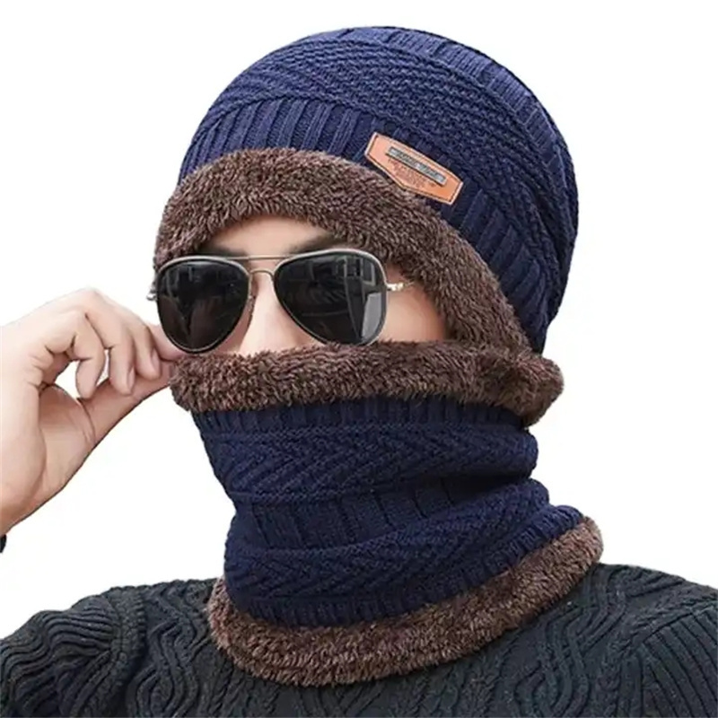 Winter Warm Velvet Hat Scarf Gloves Set For Men Women Outdoor Riding Hat Beanies Neck Protection Scarf Cap