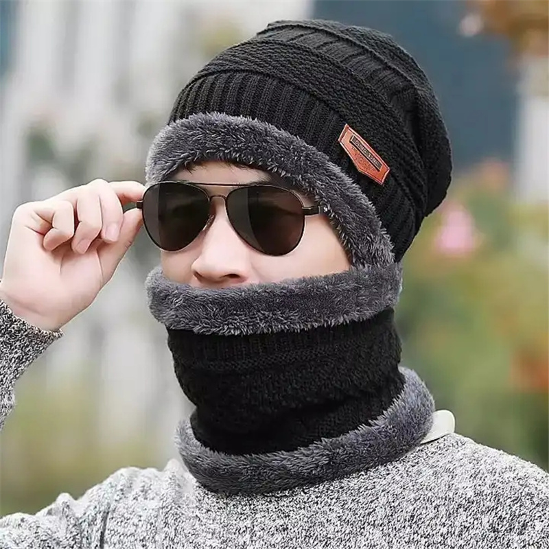 Winter Warm Velvet Hat Scarf Gloves Set For Men Women Outdoor Riding Hat Beanies Neck Protection Scarf Cap