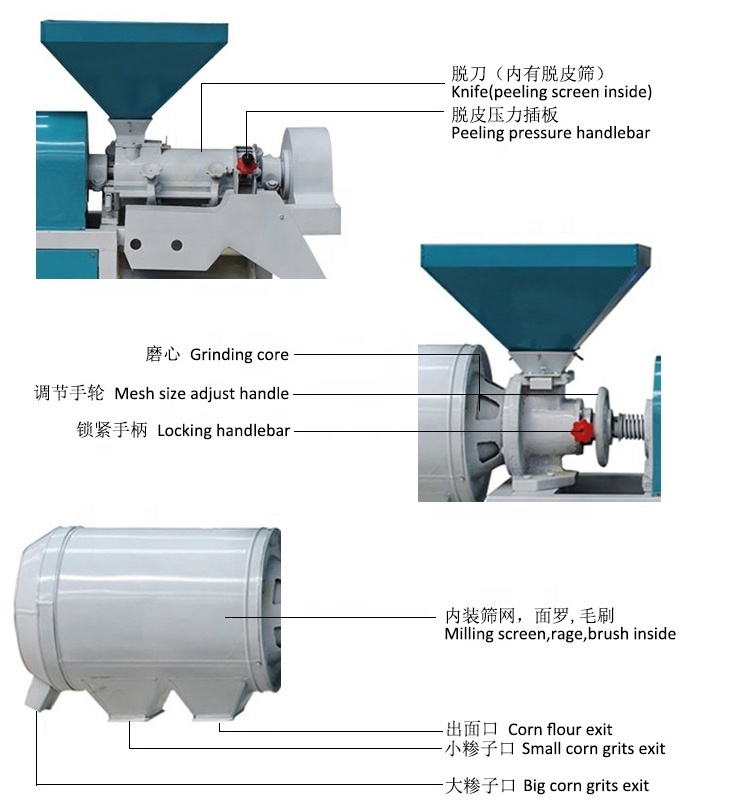 Corn grits machine/Corn grits machine in flour mill 15HP diesel engine maize gritz powder milling corn mill machine