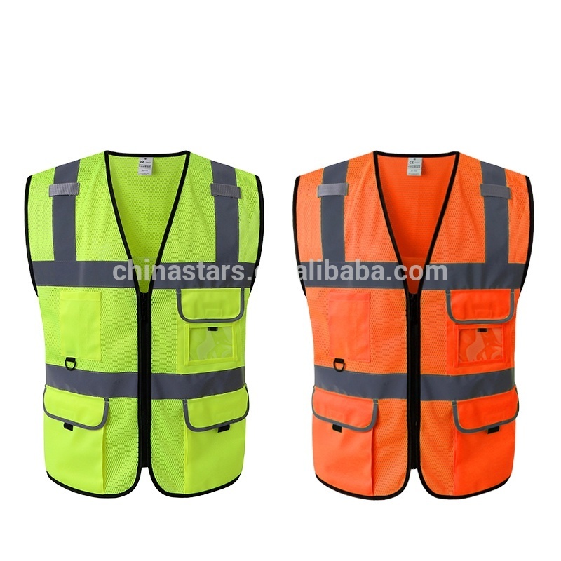 EN 20471 ANSI107 Class 2 certified breathable multi pockets safety vest with reflective strips