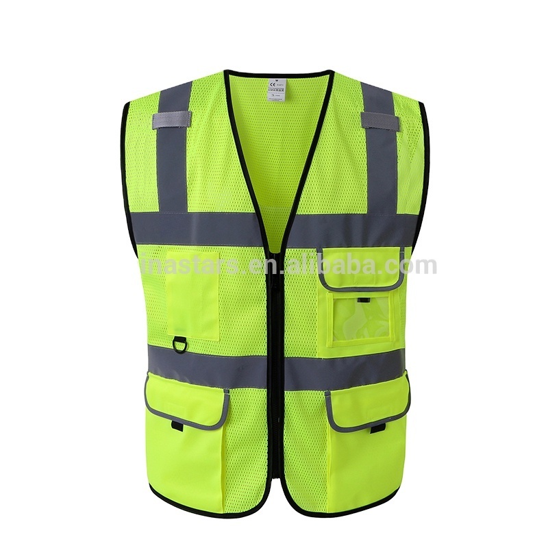 EN 20471 ANSI107 Class 2 certified breathable multi pockets safety vest with reflective strips