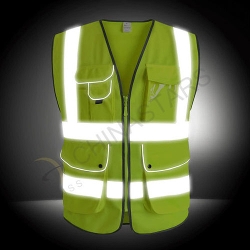 Size XL Cnss120150 hi vis fluorescent yellow knitted fabric warning safety vest/waistcoat with reflective tape/trim/strip pocket