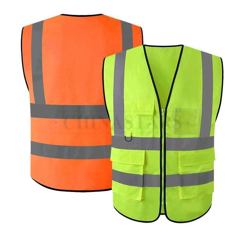 Customizable logos high visibility security construction warning safety vest with silver reflective tape