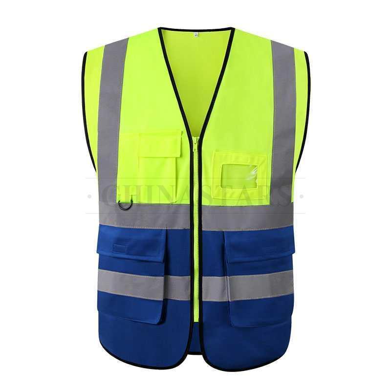 Wholesale Custon logo construction hi vis vest orange and blue reflective safety vest for Security work clothing