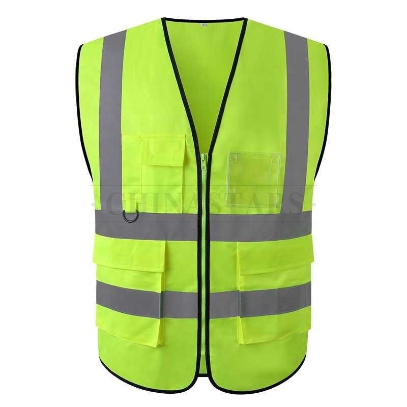 Customizable logos high visibility security construction warning safety vest with silver reflective tape