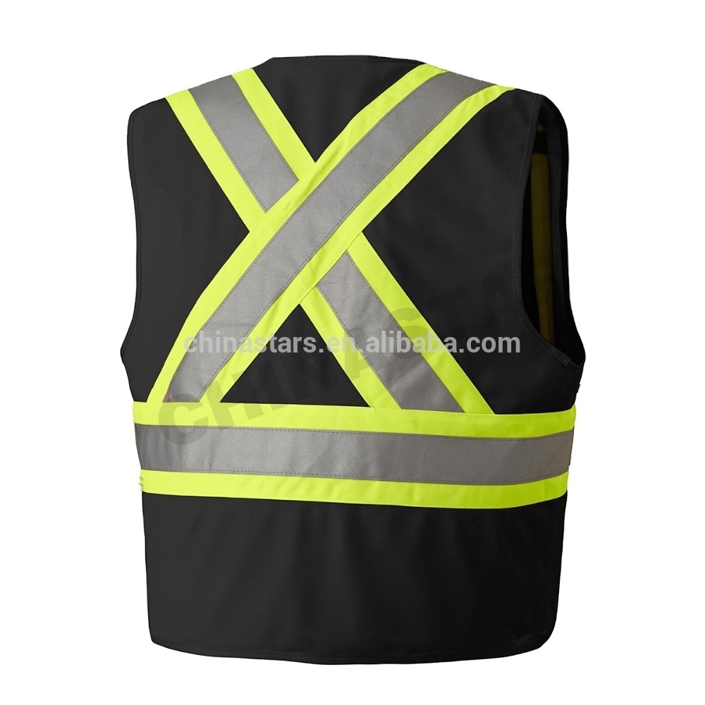 High visibility customized logo factory supply construction work wear black reflective safety vests