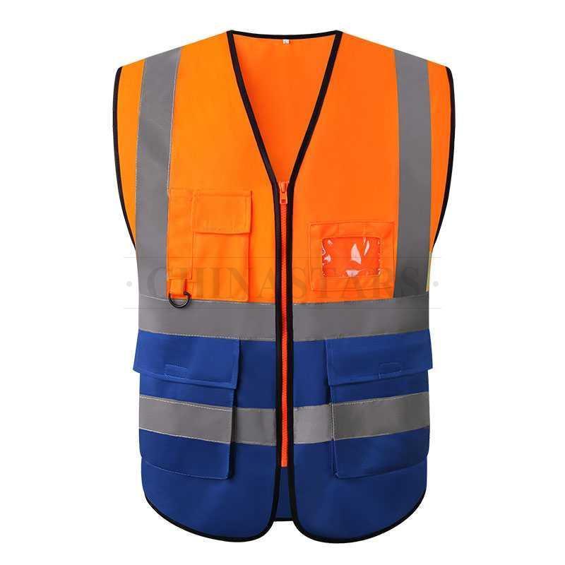 Wholesale Custon logo construction hi vis vest orange and blue reflective safety vest for Security work clothing