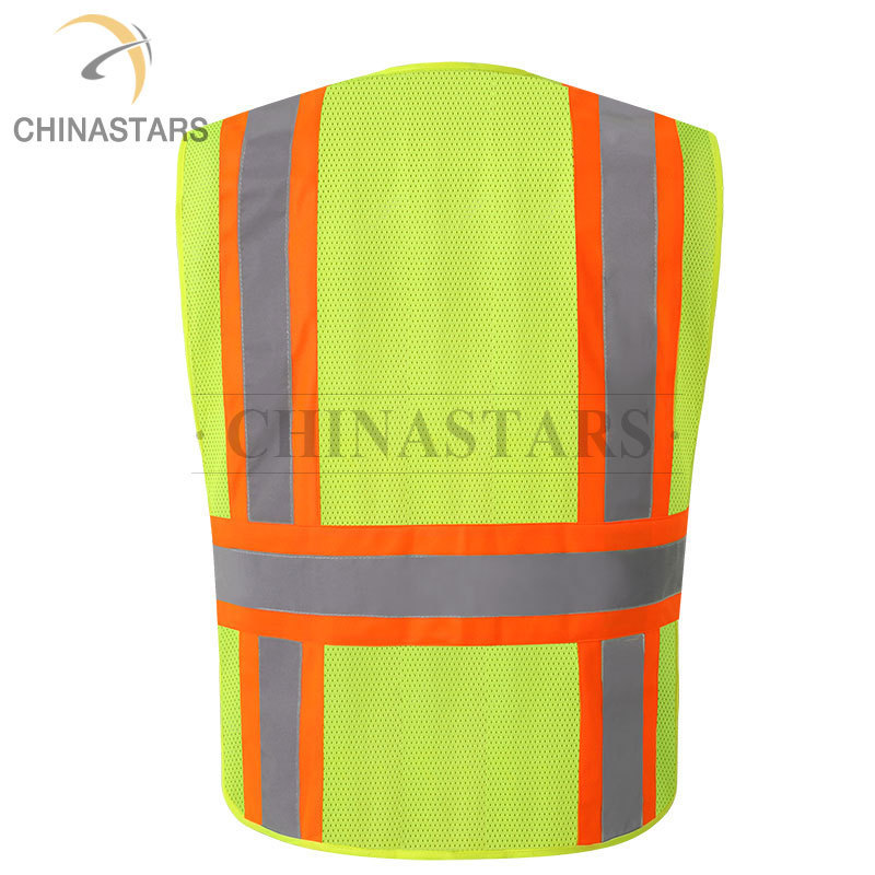 Hi vis safety vest 100% polyester mesh fabric Class 2 4 Point Breakaway Reflective Vest with pockets and zipper for construction