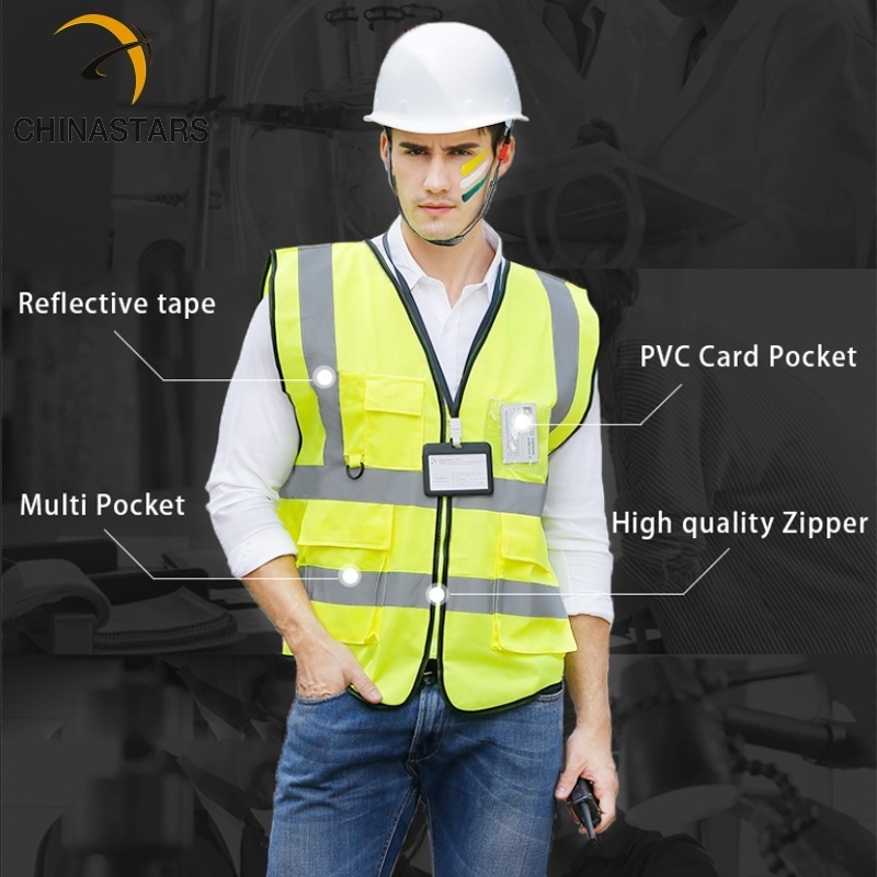 Customizable logos high visibility security construction warning safety vest with silver reflective tape