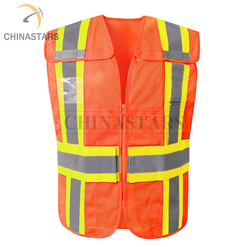 Hi vis safety vest 100% polyester mesh fabric Class 2 4 Point Breakaway Reflective Vest with pockets and zipper for construction