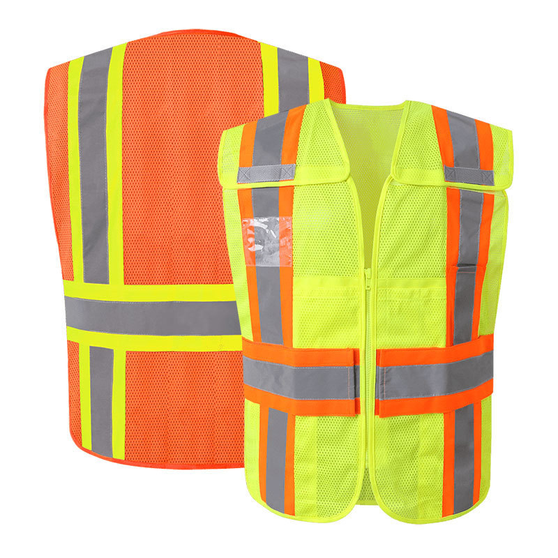 Hi vis safety vest 100% polyester mesh fabric Class 2 4 Point Breakaway Reflective Vest with pockets and zipper for construction