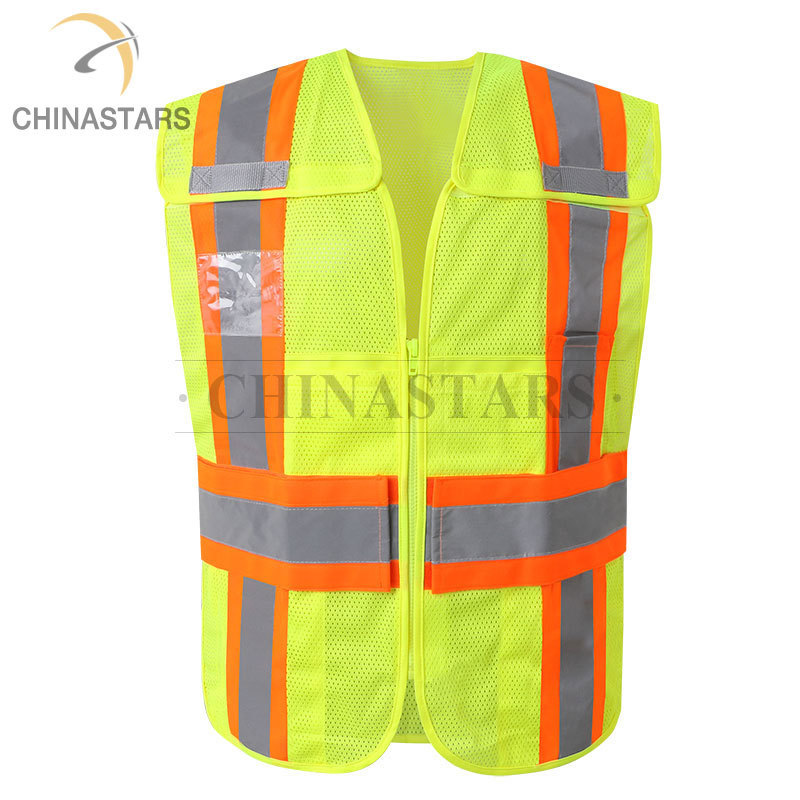 Hi vis safety vest 100% polyester mesh fabric Class 2 4 Point Breakaway Reflective Vest with pockets and zipper for construction