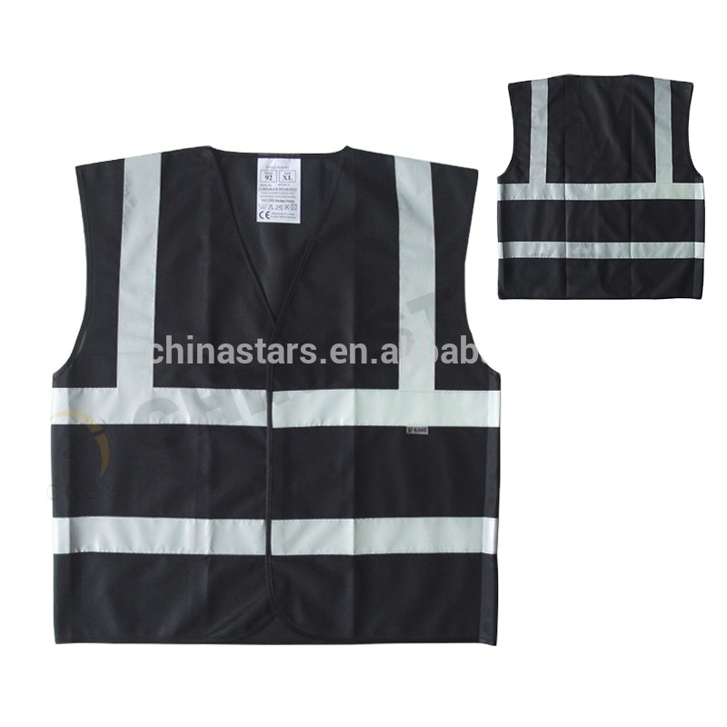 High visibility customized logo factory supply construction work wear black reflective safety vests