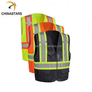 High visibility customized logo factory supply construction work wear black reflective safety vests